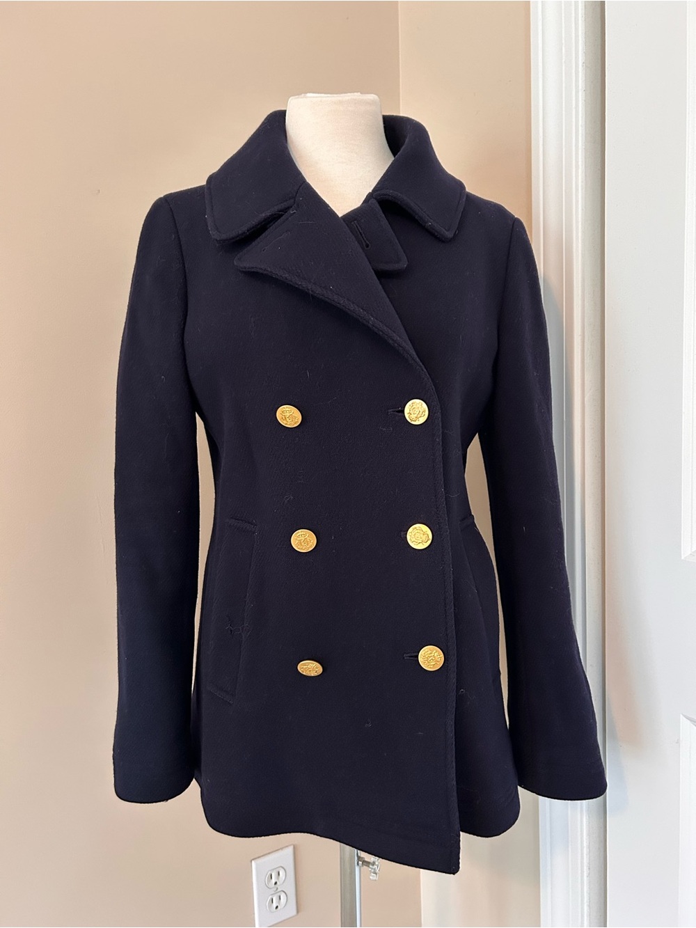 J. Crew Navy Double-Breasted Peacoat with Gold Buttons